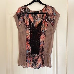 Cynthia Rowley boho blouse with black lace front Sz L